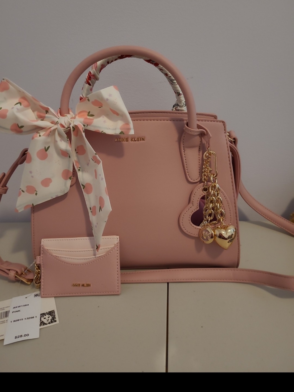 Anne Klein Pink Top-Handle Satchel with Gold Charm Accents
